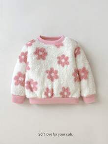 Cozy Pixies Baby Girl Flower Print Fuzzy Sweatshirt Sweatshirt ,Baby Girlbaby Pullover - Beige - View 7