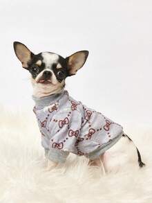 PETSIN 1 Printed Butterfly Tie Flannel Sweatshirt, Pet Autumn And Winter Thick Warm Gray Version - Multicolor - View 6