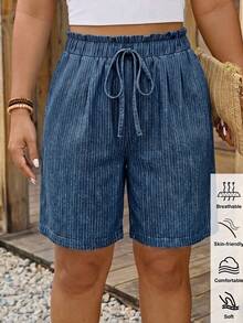 Comfylo Plus Size Minimalist Deep Blue Pants Suitable For Summer - Multicolor - View 6