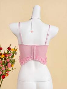 Nora Wilde 1pc Women's Elegant Heart Embroidery Mesh Bra Pink Summer - Pink - View 4