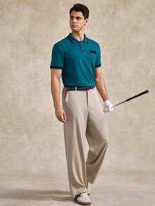 Courvante Men's Contrast Color Short Sleeve Casual Commuter Polo Shirt, Formal Ceremony - Teal Blue - View 7
