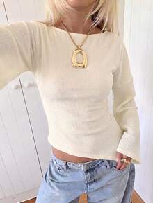 Lumalex Fall Women's Boat Neck Trumpet Sleeve Ruched Asymmetrical Ruffle Top Daily-To-Gala Versatility Quiet Luxury Meets Party Flair - Apricot - View 10