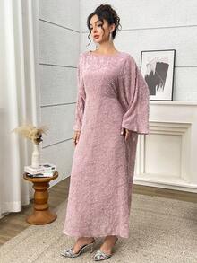 Yasmyna Women's Round Neck Ruffle Hem Casual Party Pink Arabian Dress - Pink - View 3