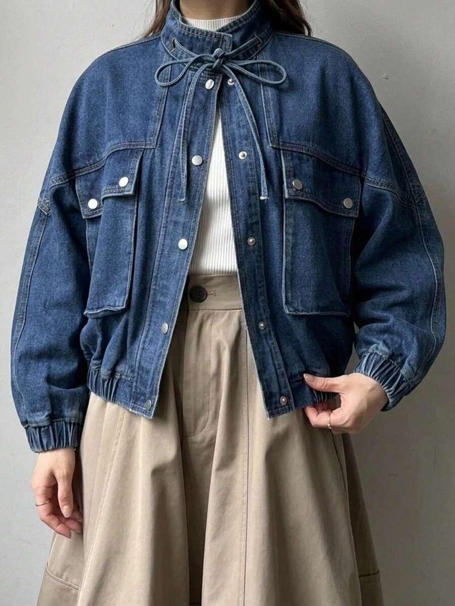 FRIFUL Women's Single-Breasted Casual Daily Denim Jacket Everyday Daytime Navy Blue Autumn - Blue - View 1