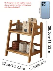 A Creative Double-Layer Rattan Desktop Storage Rack That Can Store Cups, Coffee, Snacks, Water Bottles, And Small Ornaments. - Multicolor - View 3