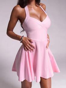 Nuvra Summer Halter Neck Waist-Cinched Sexy Fashion Short Dress - Multicolor - View 7