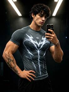 GymBeat Men's Fashion Printed Short Sleeve Slim Fit Sports T-Shirt, Gym - Multicolor - View 3