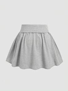 Tween女孩淺灰色腰部設計休閒日常百搭運動風裙 - 淺灰色 - 查看 2