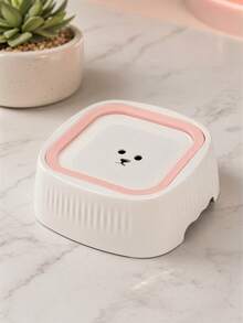 PETSIN 1PC Floating Anti-Wet Mouth Pet Water Bowl / Thick Matte Hard PP Plastic Vertical Strip Outer Shell Cute Bear Face Floating Plate Multi Pastel Contrast Color Ring Square Rounded Basin Stable Anti-Slip Base - 1L - View 5