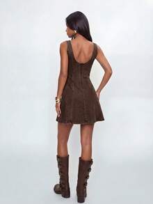 Avantive Women's Summer Casual Sleeveless Denim Dress - Brown - View 6