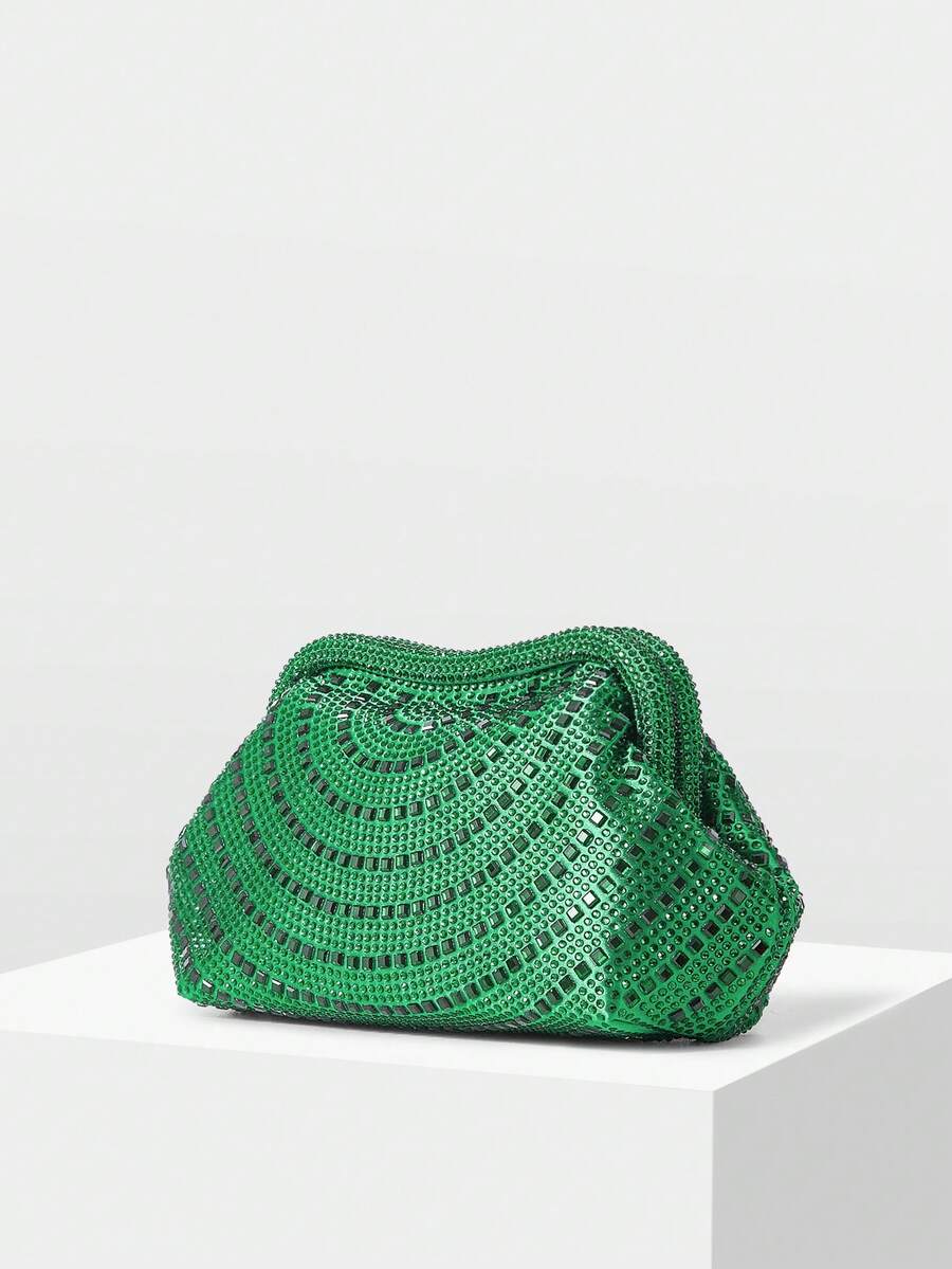 MOTF PREMIUM LADIES GREEN CLUTCH BAG, EXQUISITE DIAMOND DINNER BAG, LOW-KEY AND ELEGANT, FOR LADIES, BRIDES, PARTIES, DINNERS, DRESS MATCHING - Green - View 2