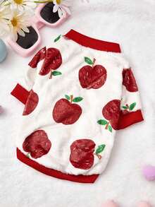 PETSIN 1 Pc Red Apple Print Flannel Sweatshirt For Autumn And Winter, Thick And Warm Pet Clothing - Multicolor - View 5