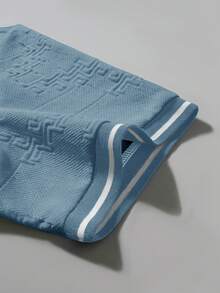 Manfinity Homme Camiseta de punto jacquard de unicolor con textura, cuello y puños acanalados para hombre - Neblina azul - Ver 5