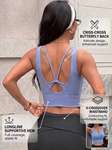 Glamine Charm Top deportivo para mujer sin espalda y con espalda de corredor en azul bebé - Azul - Ver 5