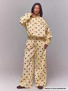 MUSERA Cream Polka Dot Nylon Wide Leg Jogger Pants - Yellow - View 1