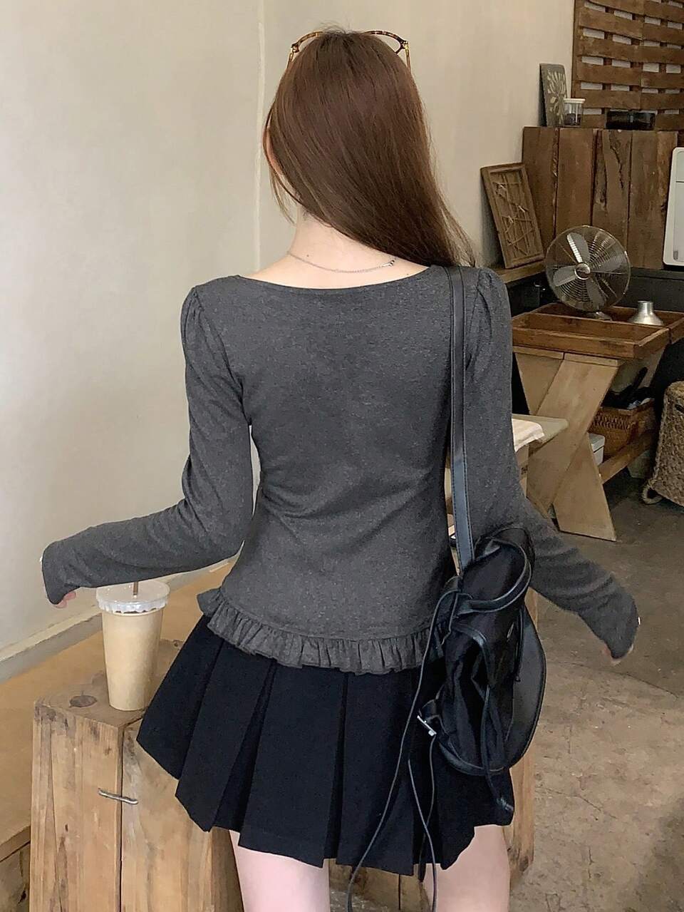 Women's Patchwork Polka Dot Pattern Bow Decor Long Sleeve T-Shirt Fall