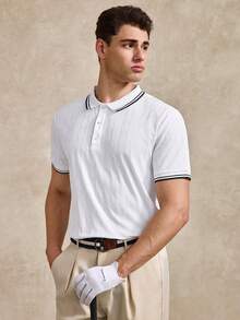 Golf Men's Contrast Color Button Half-Placket Short Sleeve Polo Shirt, Business & Formal Occasions - White - View 2