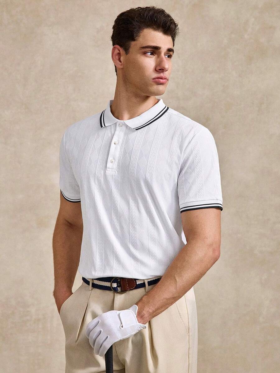 Golf Men's Contrast Color Button Half-Placket Short Sleeve Polo Shirt, Business & Formal Occasions