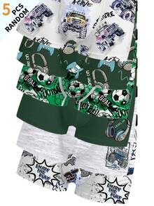 Teen Boys Boxer Briefs 5-Pack Random Assortment, Multiple Pixel Style Soccer Print Mix, Soft Skin-Friendly - Multicolor - View 3