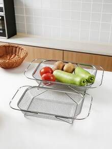 Haus Hana Stainless Steel Drain Basket, Thickened Single Sink, Extendable Vegetable Washing Basin, Large Household Kitchen Sink, Filter Rack - View 3