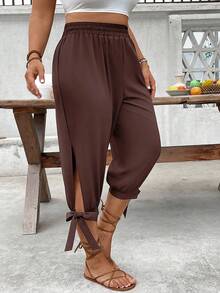 EMERY ROSE Plus Size High Waist Tapered Leg Tie-Up 7/10 Pants Spring Summer - Red Violet - View 7
