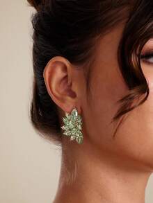 Altistry 1 Pair Bohemian Alloy & Glass Crystal Rhinestone Fashion Elegant Ladies High-End Luxury Exaggerated Earrings - Grass Green - View 5