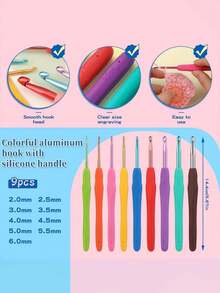 9/12pcs Color TPR Soft Handle Crochet Hook, Colorful Hook Head, Handmade DIY Yarn Knitting Tool, Multi Specification Single Head Crochet Hook - B - View 6