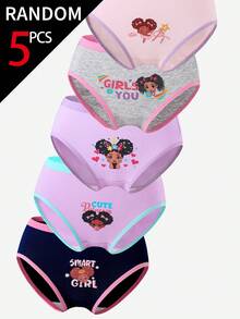 SHEIN 5条装女童时尚休闲内裤，采用可爱的跳舞公主卡通图案，颜色随机，包含粉色、紫色、藏青色和灰色。内裤采用柔软可追溯的棉质针织面料，高弹力贴身设计，适合日常穿着，四季皆宜，亲肤舒适。 - 彩色 - 查看 6