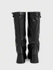 Sugerpunk Ladies, Willow Spikes, Buckles, Trim, Lame-Heeled Boots Fall Shoes - Black - View 3
