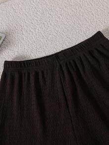 青少年女孩夏季棕色休閒套裝，修身短版T恤搭配高腰鬆緊腰短褲，適合海灘、穿搭、緊身褲、健身房、瑜珈、Y2K - 棕色 - 查看 3
