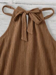 SHEIN LUNE Women's Summer Versatile Deep Coffee Color Vertical Stripe Textured Crepe Spaghetti Strap Camisole Tank Top, Suitable For Spring/Summer Vacation - Brown - View 10