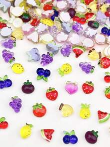 100/200/500Pcs Flatback Fruit Nail Charms – Mini Strawberry Cherry Apple Watermelon Resin Gems, Cute Cartoon Nail Decor For DIY Craft - Multicolor - View 12