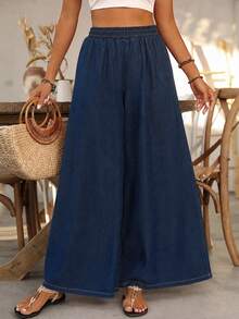 EMERY ROSE Celana Jeans Denim Kasual dengan Potongan Lebar dan Model Washed - Dark Wash - View 4