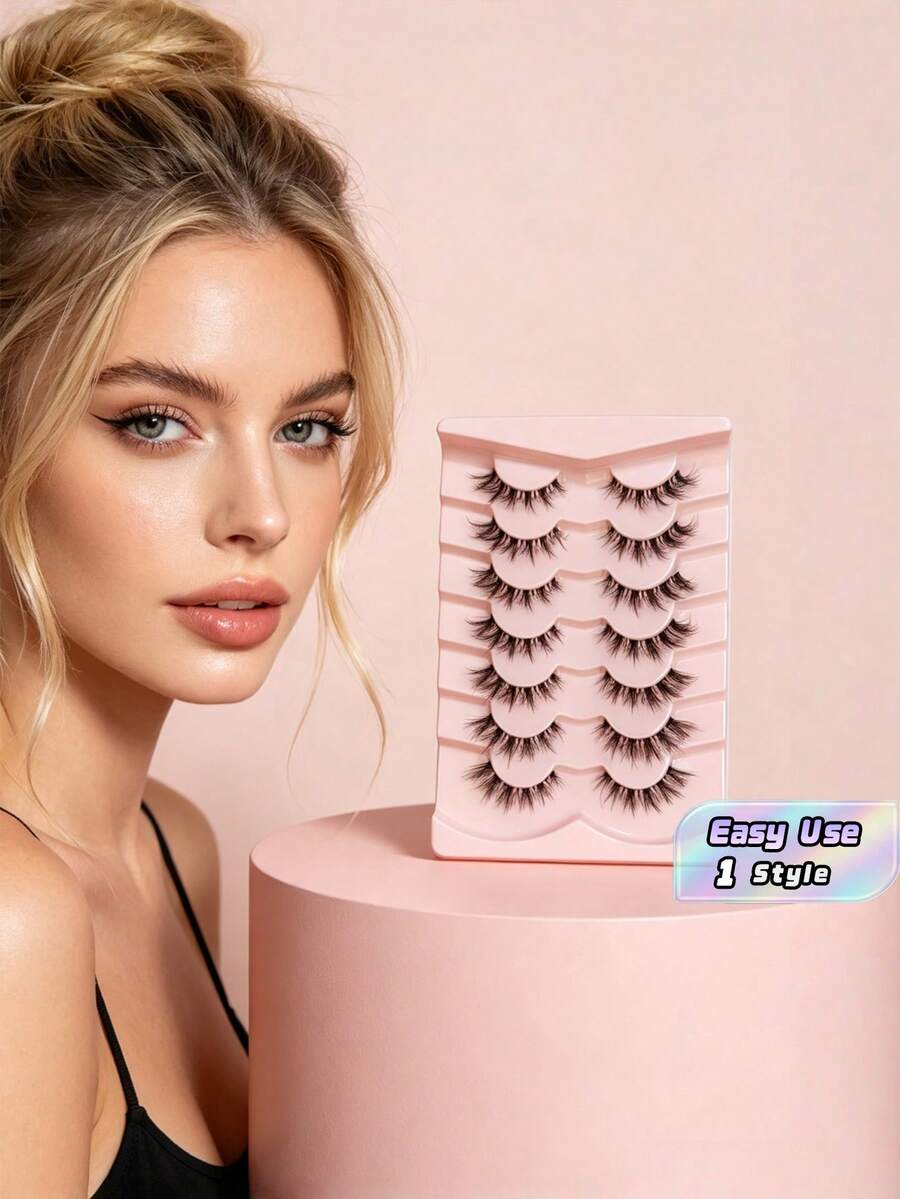 7 Pairs New Cat Eye False Eyelashes, Natural Slender Faux Mink Lashes With Clear Band, Flared Outer Corner Design For Eye Lengthening, Makeup Cosmetic Eyelash Extensions - Cat Eye Lashes - View 1