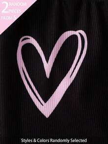 SHEIN 5件/2件女童幼兒打底褲，羅紋針織面料配鬆緊腰帶荷葉邊飾，黑色彩虹波點、愛心、夏季運動紫色 - 彩色 - 查看 5