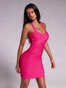 Nuvra Sexy Spaghetti Strap Short Dress With Woven Ribbon Line Decor, Fashionable Curve-Flattering And Height-Enhancing - Coral Pink - View 9