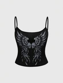 ROMWE Grunge Punk Punk Dark Aesthetic Vintage Vine Summer Women's Camisole Top - Black - View 1