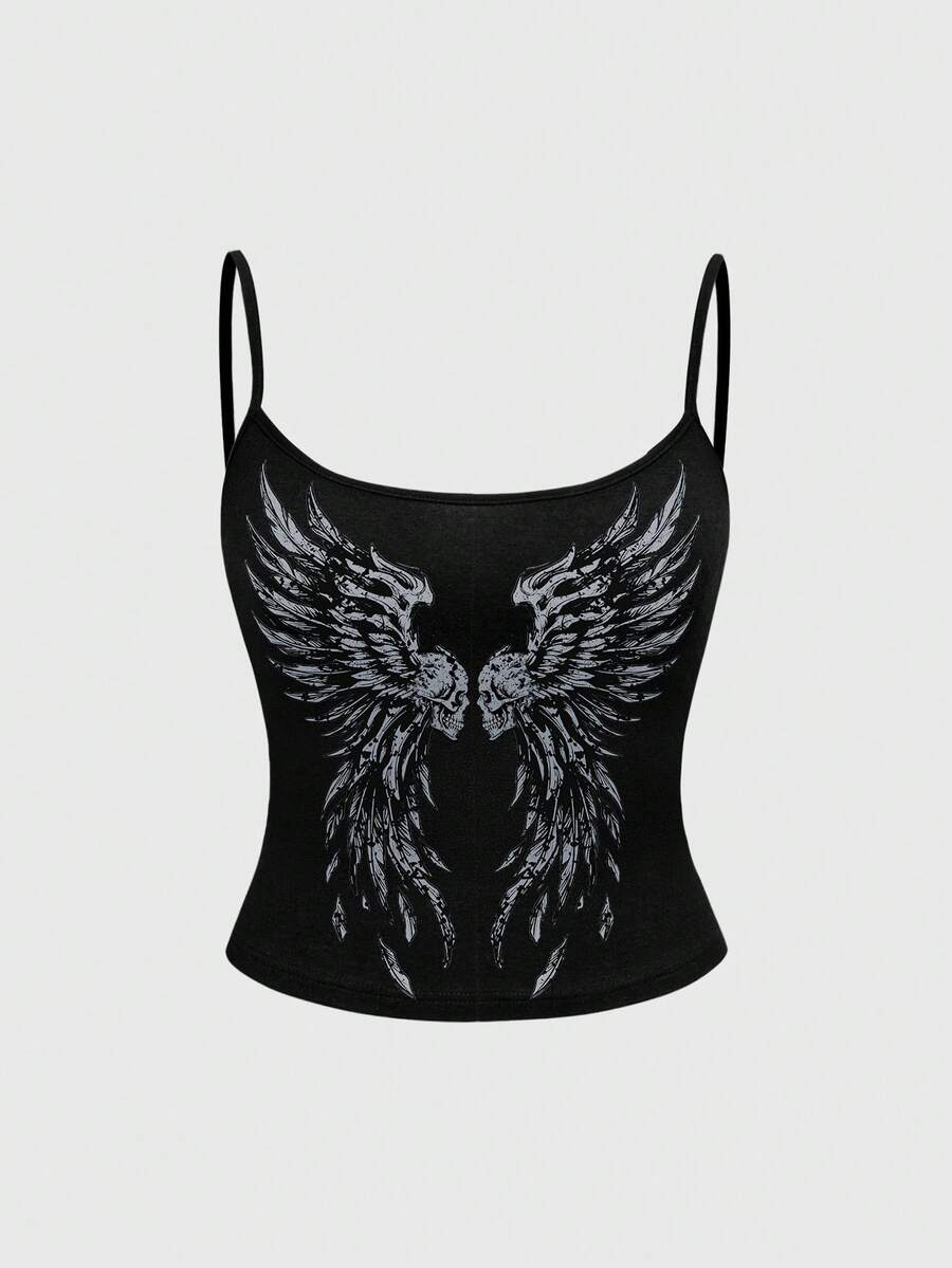 ROMWE Grunge Punk Punk Dark Aesthetic Vintage Vine Summer Women's Camisole Top - Black - View 1