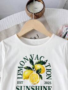 SHEIN 青少年女孩 T-shirt 套裝 梭織純色荷葉袖上衣搭配碎花長褲休閒套裝 - 彩色 - 查看 6