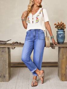EMERY ROSE Women's Casual Washed Tapered Jeans - Blue - View 7