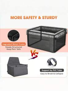 Portable Dog Car Seat Booster With Sturdy Metal Frame Safety Leash Thick Padding Storage Bag For Small Dogs Travel Car Accessory - Black - View 3