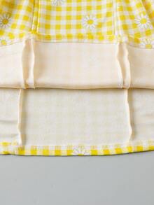 1件女童春夏復古甜美風波點印花方領無袖鬱金香洋裝，大蝴蝶結露背裝飾，適合生日派對與日常穿著 - 黃色 - 查看 12