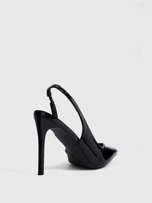 CUCCOO SZL 新款尖頭細高跟鞋，黑色後綁帶，slingback 女款高跟鞋，時尚性感氣質，簡約，適合宴會 - 鏡面黑~! - 查看 3