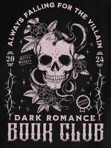 NostaNoir 女款休閒寬鬆 T-shirt，印有標語與骷髏圖案，街頭風，適合夏季與萬聖節 - 黑色 - 查看 12