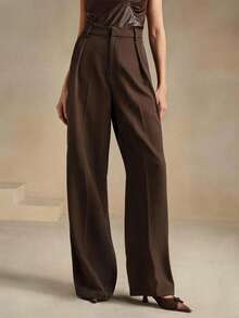 Savoree Elegant Fashionable Straight Leg High Waisted Pants Set, Vacation/New Year Outfits For Women, Spring/Summer - Brown - View 1
