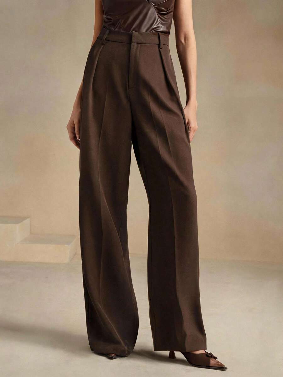 Savoree Elegant Fashionable Straight Leg High Waisted Pants Set, Vacation/New Year Outfits For Women, Spring/Summer - Brown - View 1
