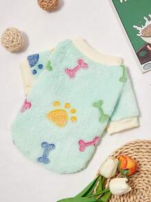 PETSIN 1 Pc Mint Green Cute Paw Print & Bone Fleece Thickened Warm Crew Neck Sweatshirt For Cats & Dogs, Autumn/Winter - Multicolor - View 5