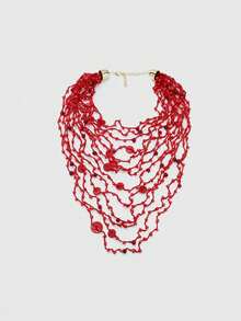 MortiRose 1 Piece, Bohemian Red Rice Bead Beaded Long Necklace, Bib Necklace, Multi-Layered Collarbone Chain Halloween Costume/Gothic - Multicolor - View 12