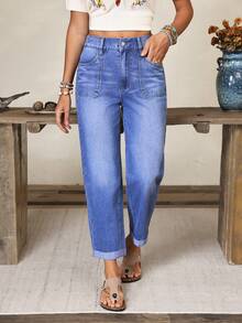 EMERY ROSE Women's Casual Washed Tapered Jeans - Blue - View 4