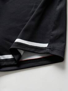 SHEIN 青少年女孩運動服 3 件套，長袖立領拉鍊 T 恤、背心、單車緊身褲，黑白對比色，女孩套裝 - 黑色 - 查看 9